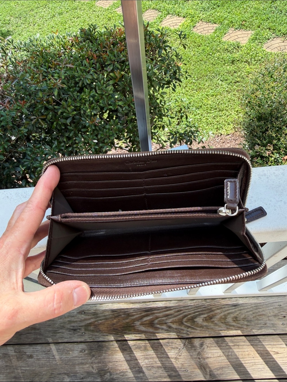 Dior  Authentic Dark Brown Embossed Leather zip -Around Wallet - Picture 16 of 16